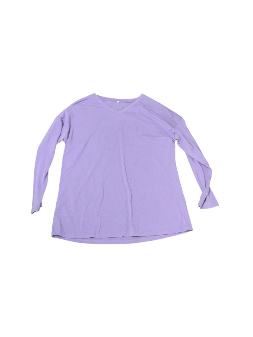 Small Oversized Lavender V Neck Long Sleeve Tee